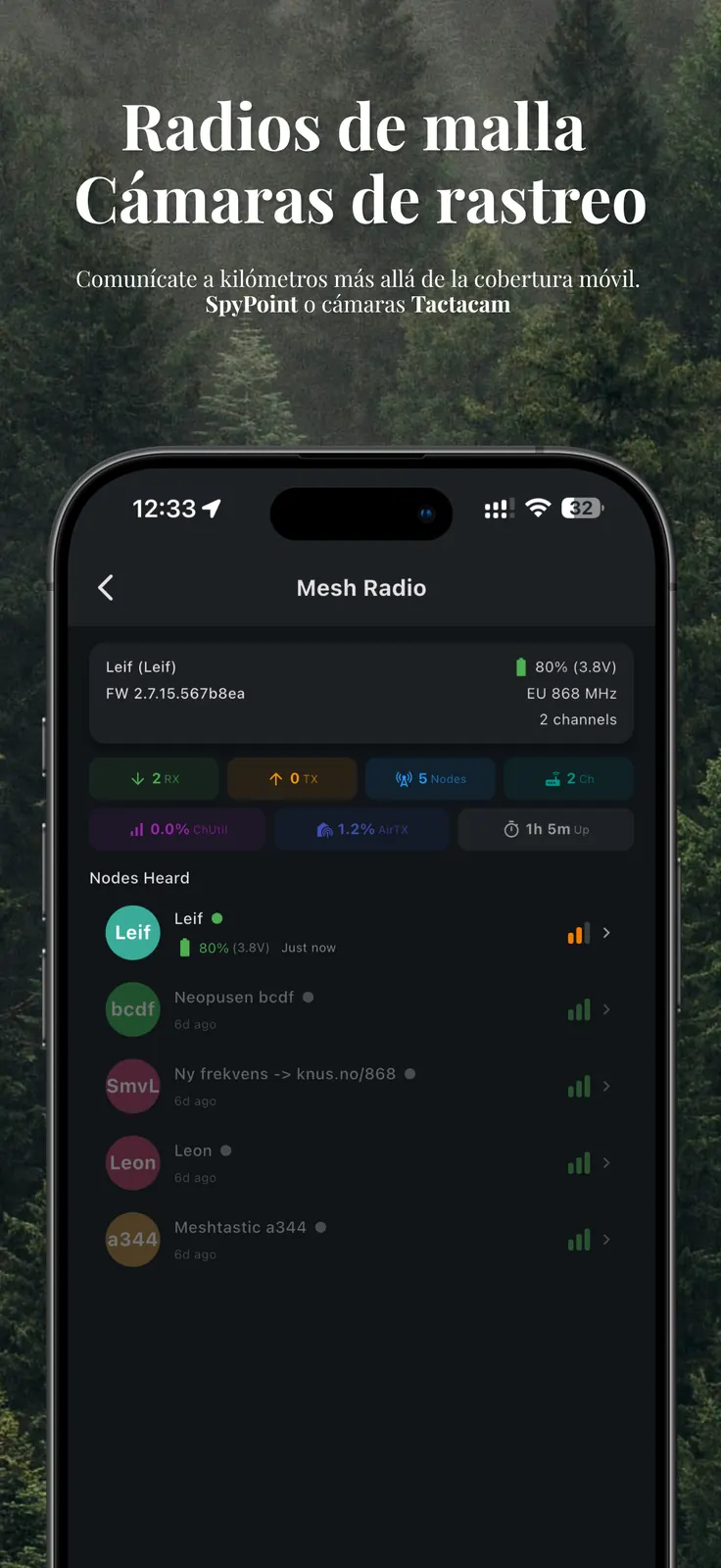 CoHunt - Radios de malla Meshtastic y cámaras de caza (Spypoint, Tactacam Reveal)
